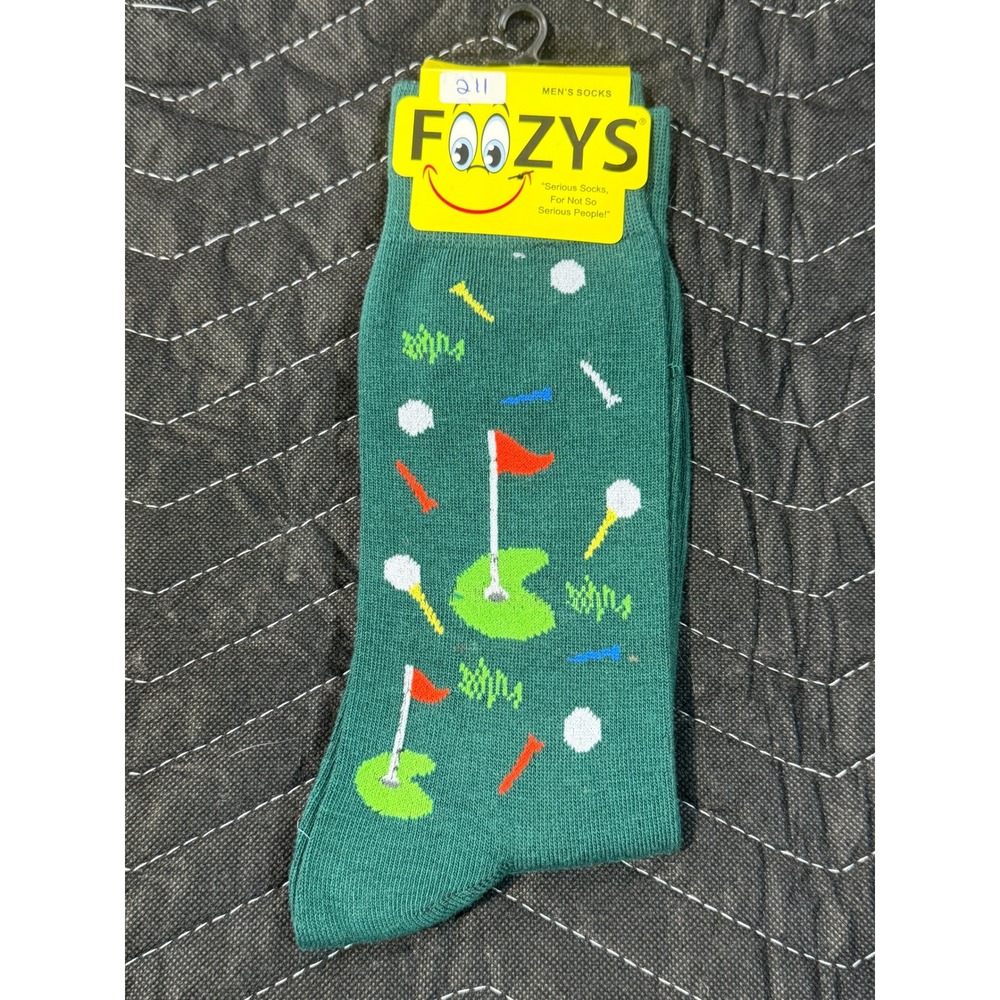 Foozys Golf Novelty Crew Socks‎ Mens 10-13 Green New Sports Pattern FM-03